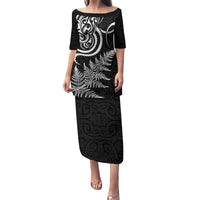 New Zealand Octopus Tattoo and Fern Puletasi Maori Pattern LT03 Long Dress Black - Polynesian Pride