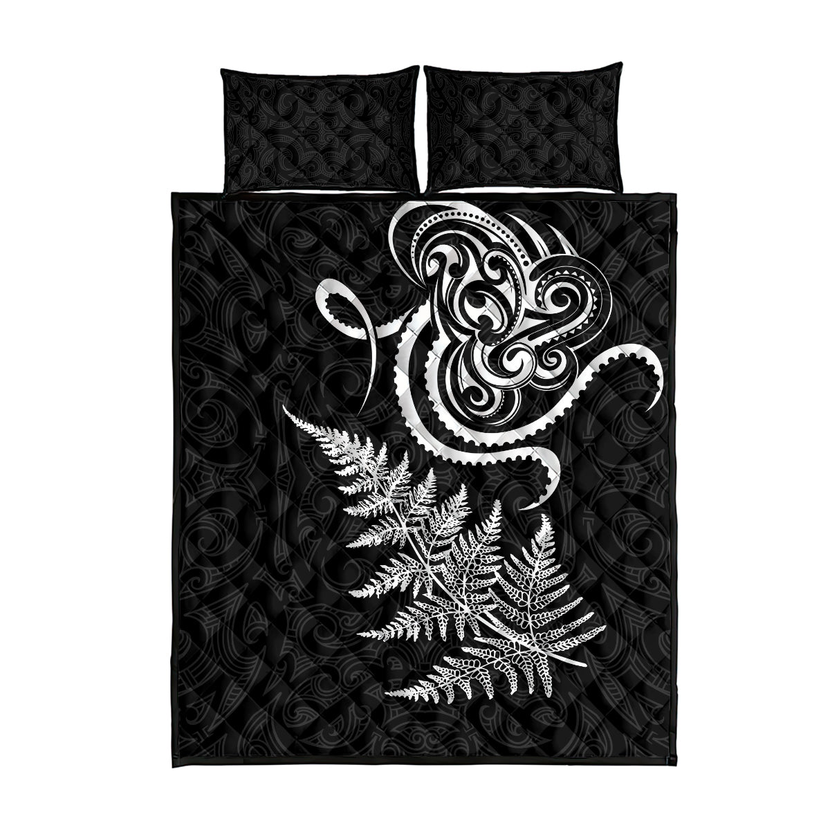 New Zealand Octopus Tattoo and Fern Quilt Bed Set Maori Pattern