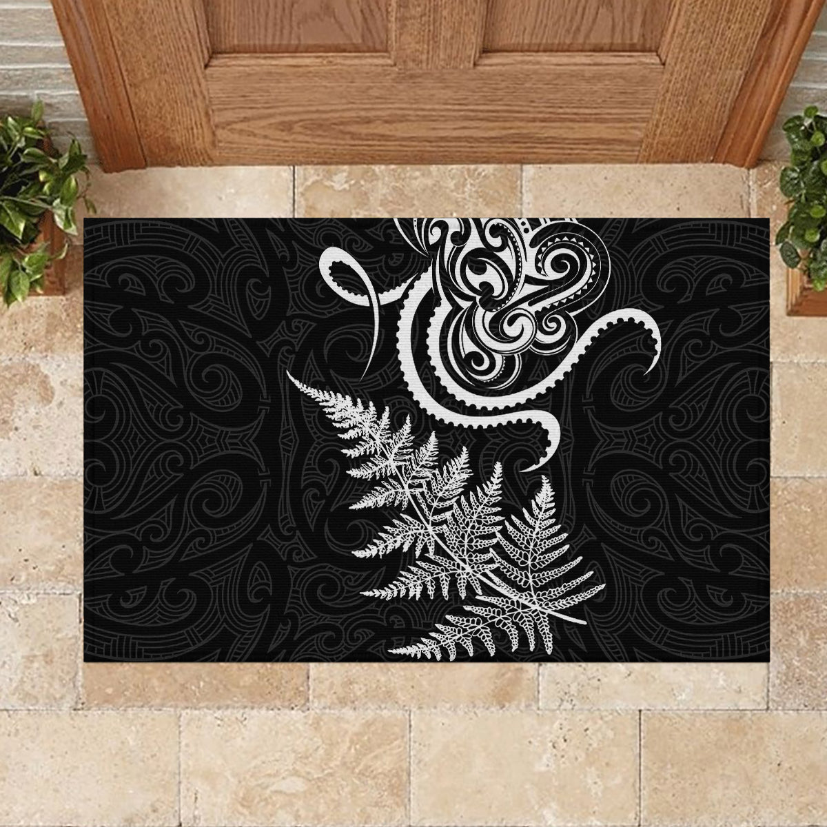 New Zealand Octopus Tattoo and Fern Rubber Doormat Maori Pattern LT03 - Polynesian Pride