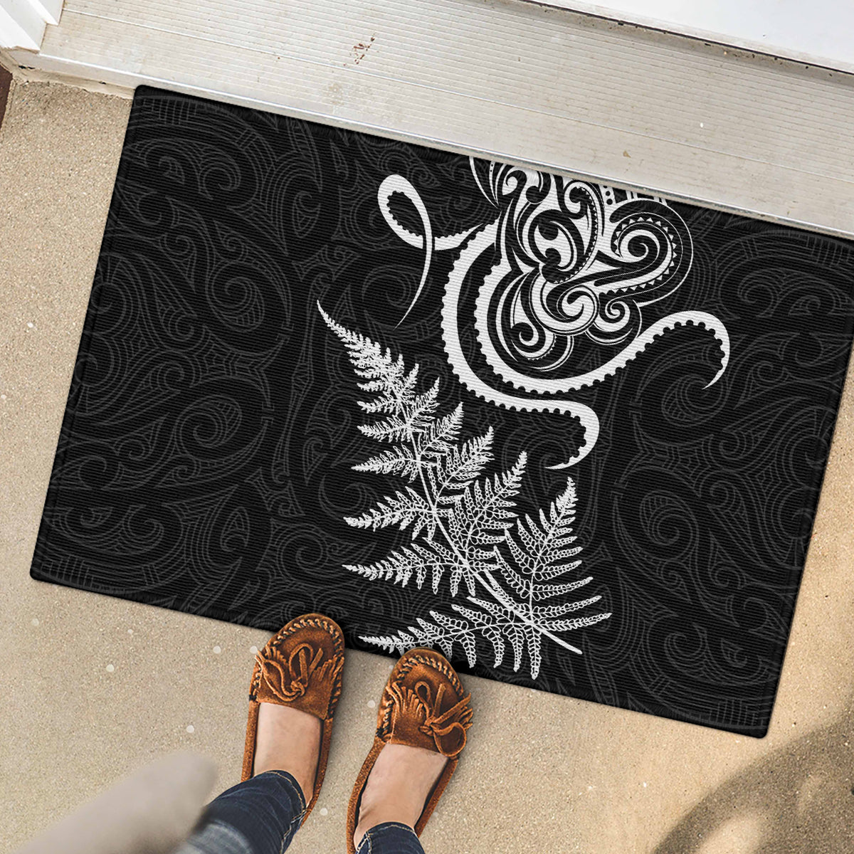 New Zealand Octopus Tattoo and Fern Rubber Doormat Maori Pattern LT03 - Polynesian Pride