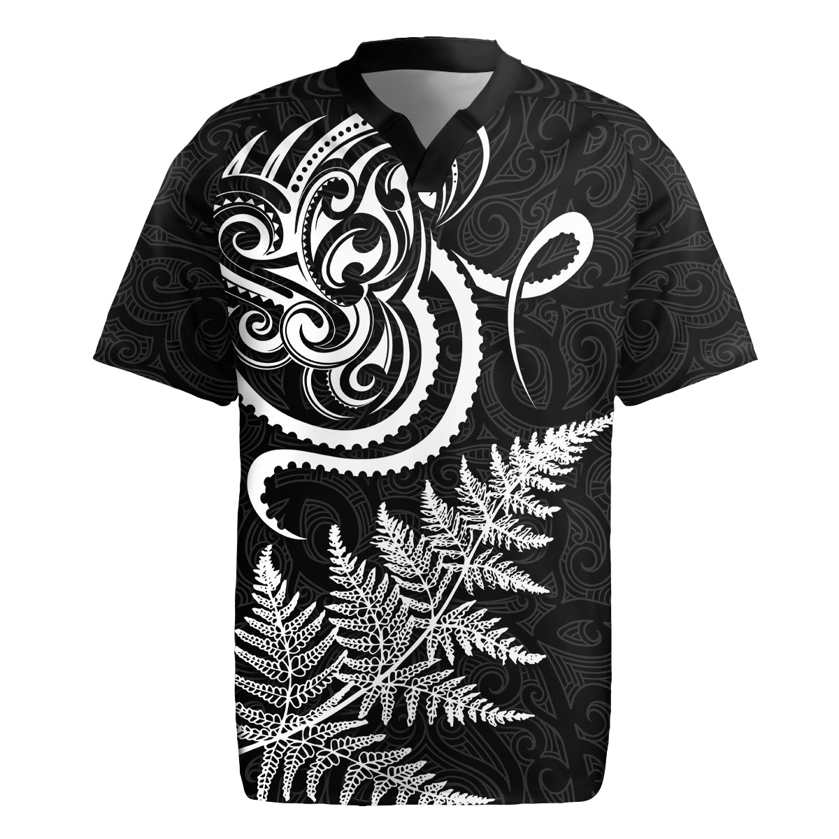 New Zealand Octopus Tattoo and Fern Rugby Jersey Maori Pattern