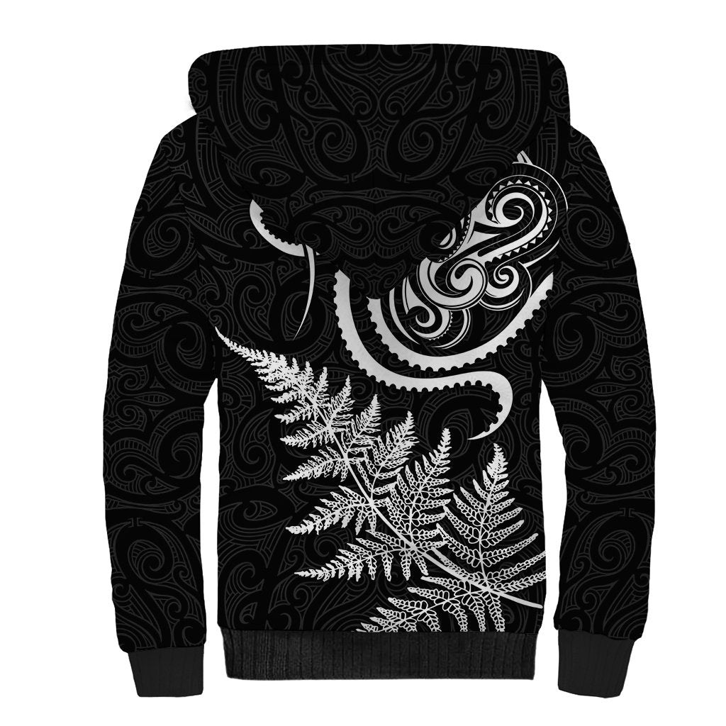 New Zealand Octopus Tattoo and Fern Sherpa Hoodie Maori Pattern LT03 - Polynesian Pride