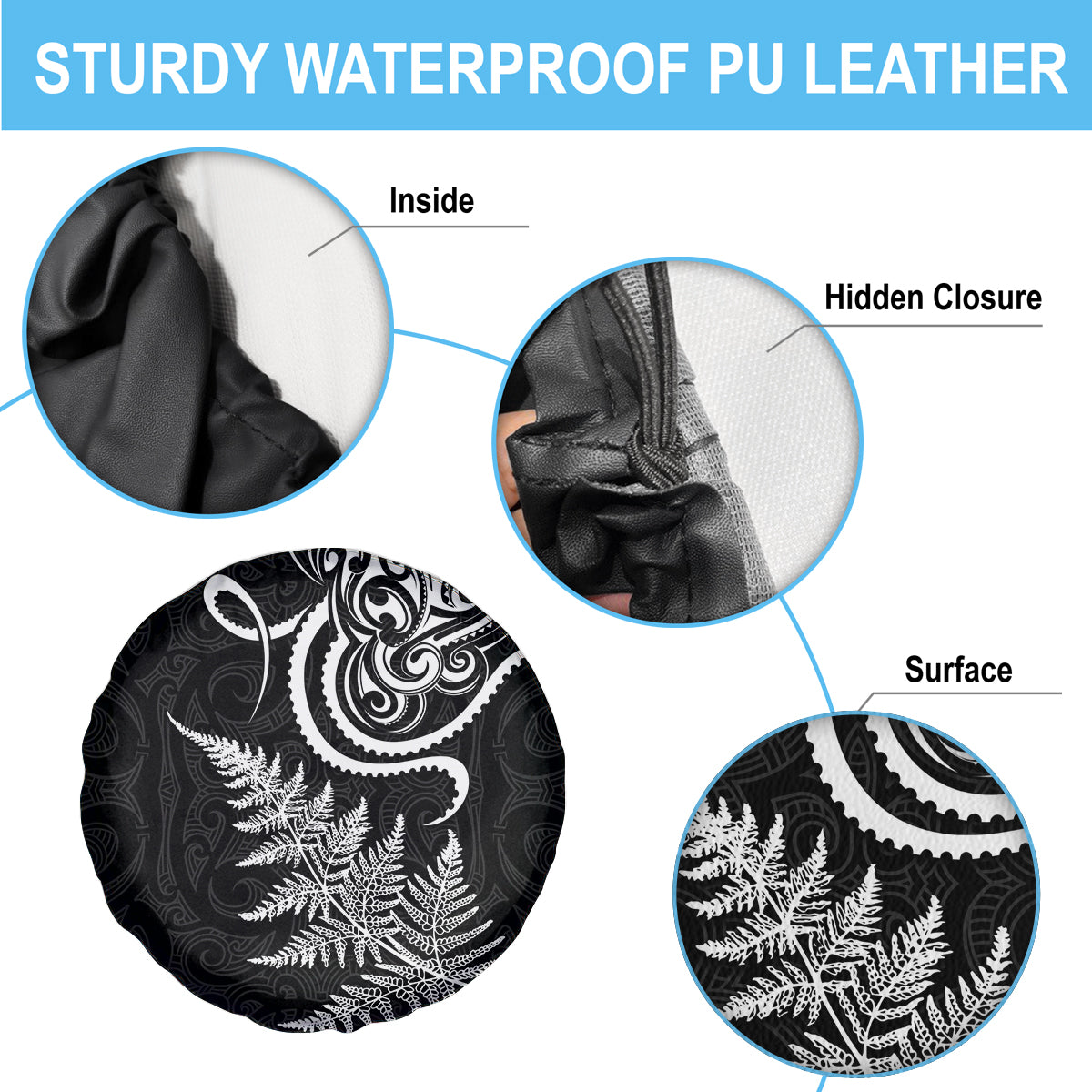 New Zealand Octopus Tattoo and Fern Spare Tire Cover Maori Pattern LT03 - Polynesian Pride