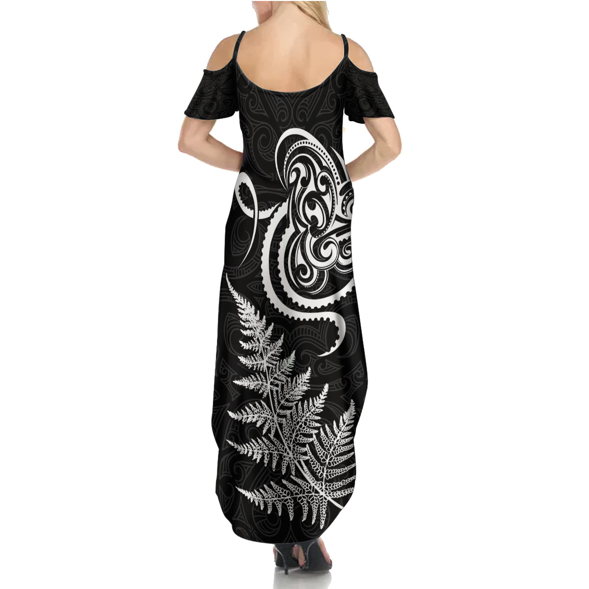 New Zealand Octopus Tattoo and Fern Summer Maxi Dress Maori Pattern