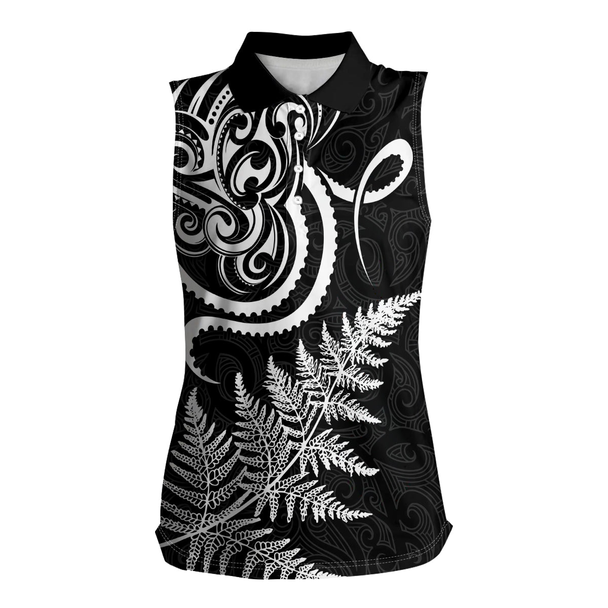 New Zealand Octopus Tattoo and Fern Women Sleeveless Polo Shirt Maori Pattern