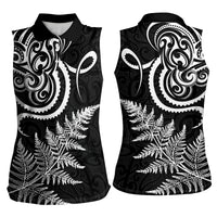 New Zealand Octopus Tattoo and Fern Women Sleeveless Polo Shirt Maori Pattern