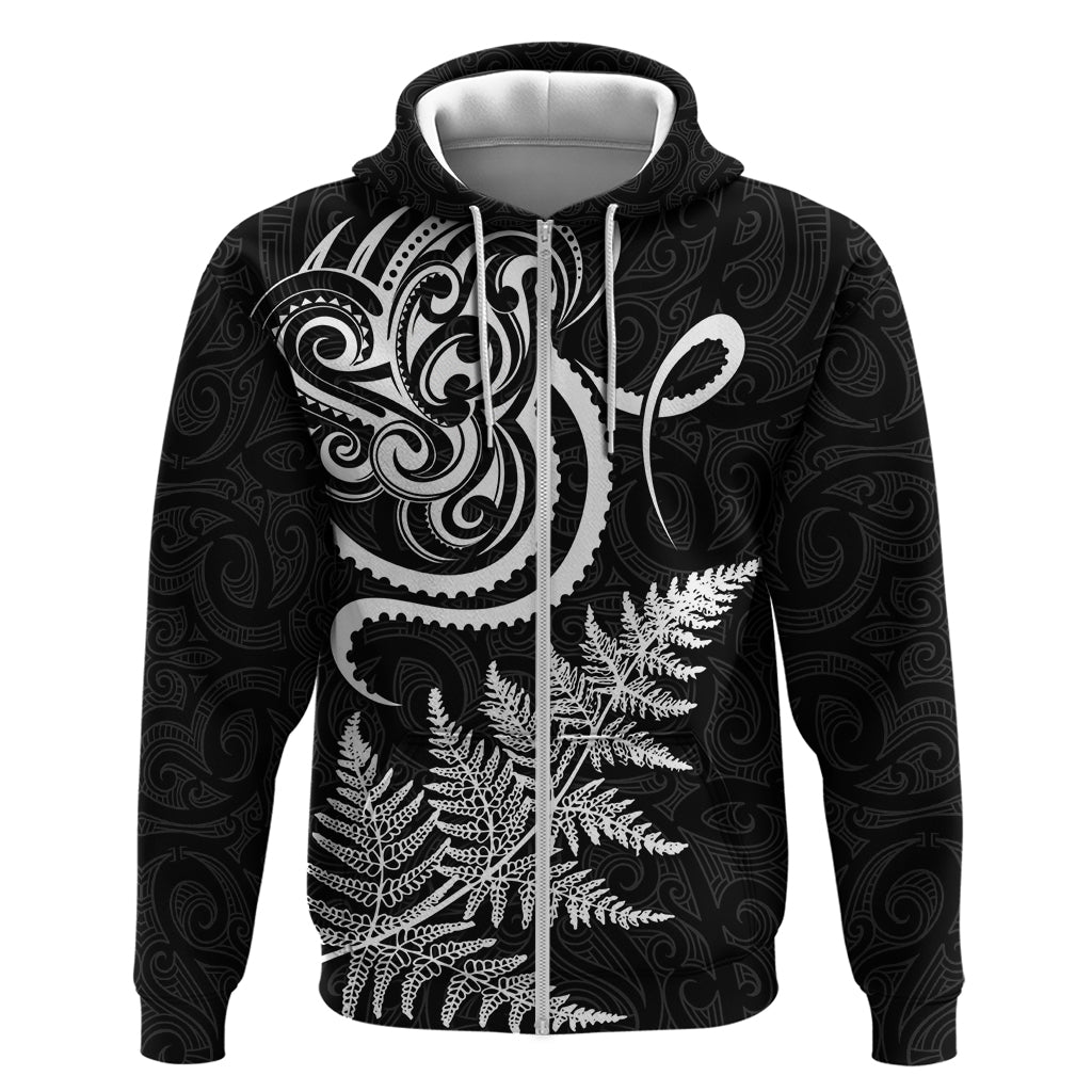 New Zealand Octopus Tattoo and Fern Zip Hoodie Maori Pattern