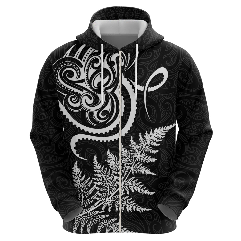 New Zealand Octopus Tattoo and Fern Zip Hoodie Maori Pattern