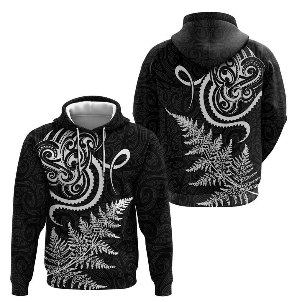 New Zealand Octopus Tattoo and Fern Zip Hoodie Maori Pattern
