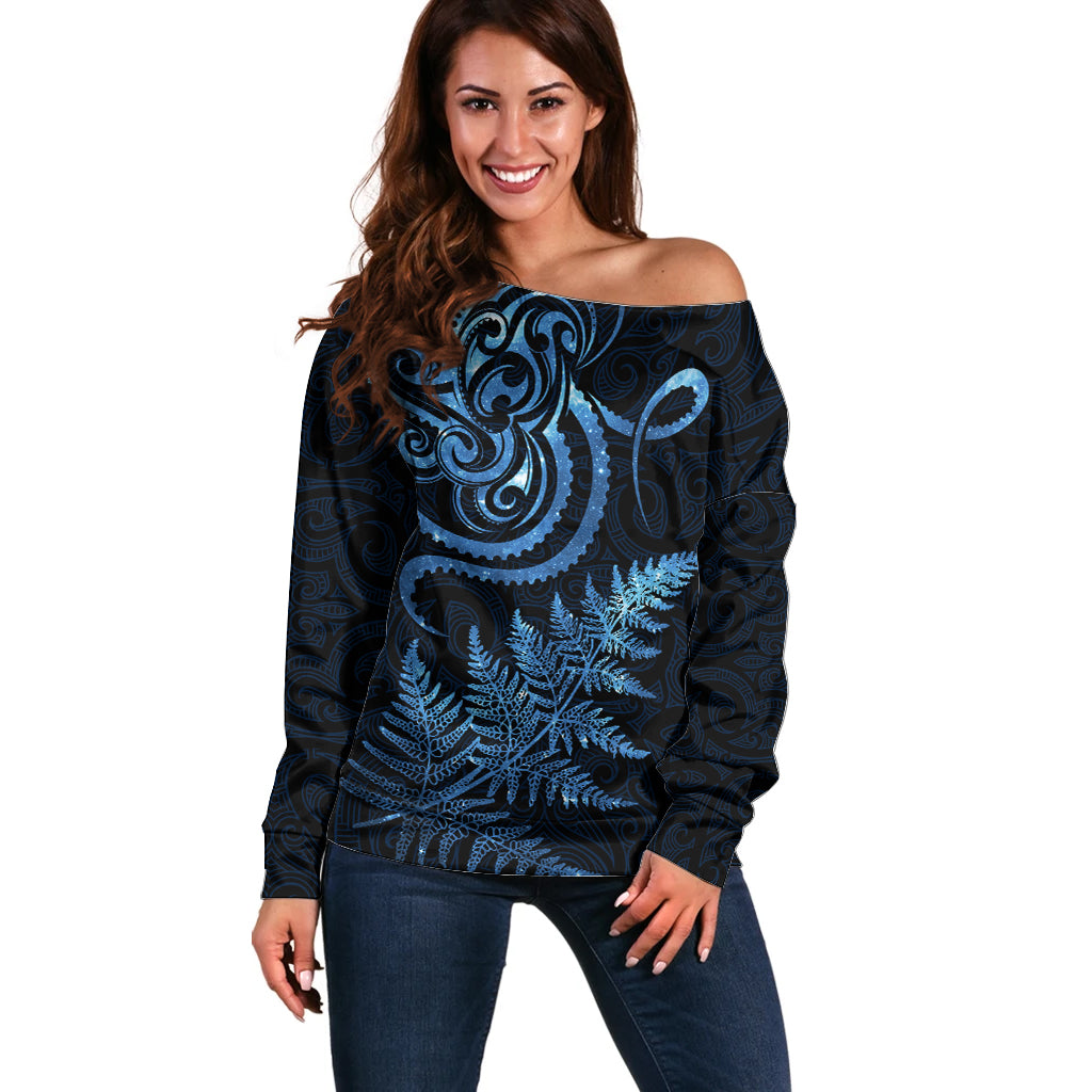 New Zealand Octopus Tattoo and Fern Off Shoulder Sweater Maori Pattern Matariki Style