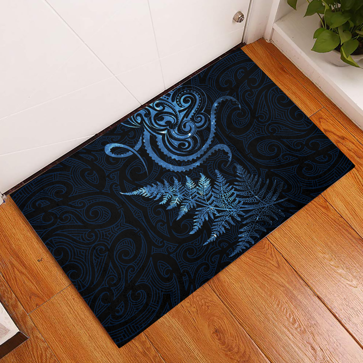 New Zealand Octopus Tattoo and Fern Rubber Doormat Maori Pattern Matariki Style