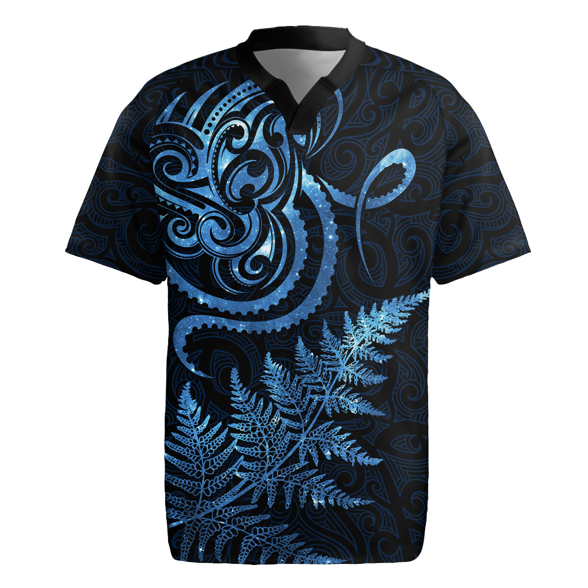 New Zealand Octopus Tattoo and Fern Rugby Jersey Maori Pattern Matariki Style