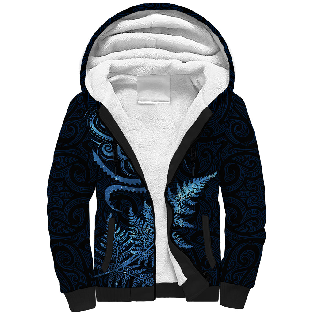 New Zealand Octopus Tattoo and Fern Sherpa Hoodie Maori Pattern Matariki Style