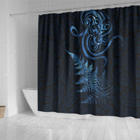 New Zealand Octopus Tattoo and Fern Shower Curtain Maori Pattern Matariki Style
