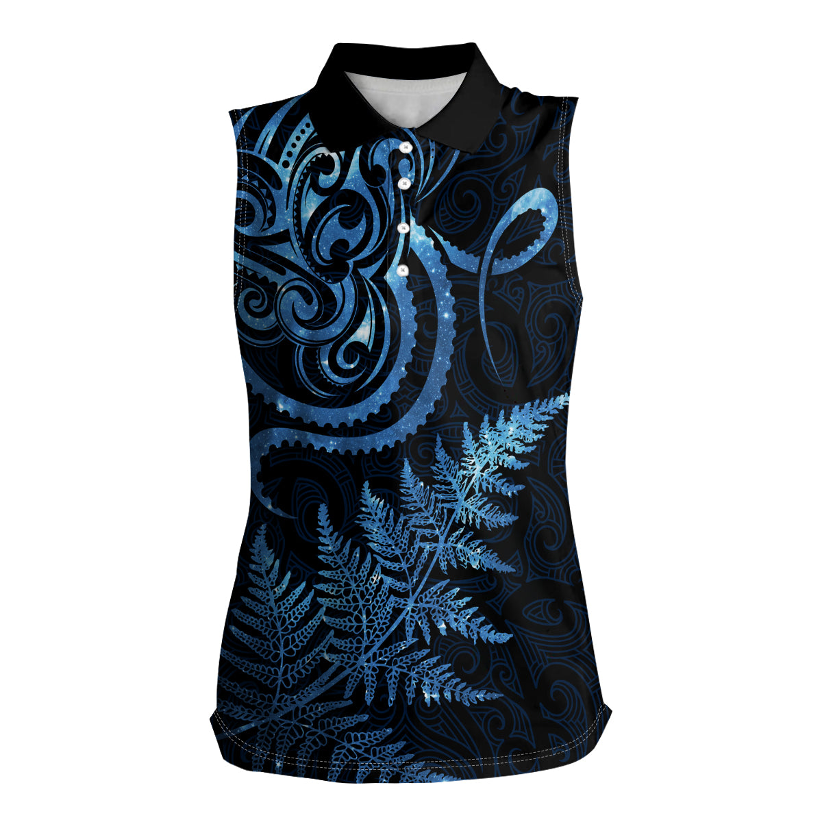 New Zealand Octopus Tattoo and Fern Women Sleeveless Polo Shirt Maori Pattern Matariki Style