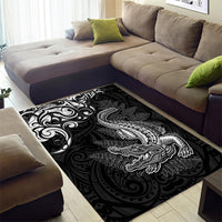 New Zealand Crocodile Tattoo and Fern Area Rug Maori Pattern