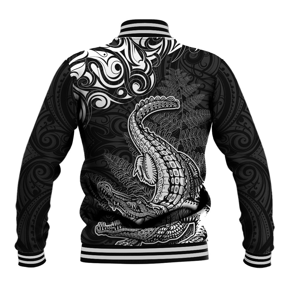 New Zealand Crocodile Tattoo and Fern Baseball Jacket Maori Pattern LT03 - Polynesian Pride