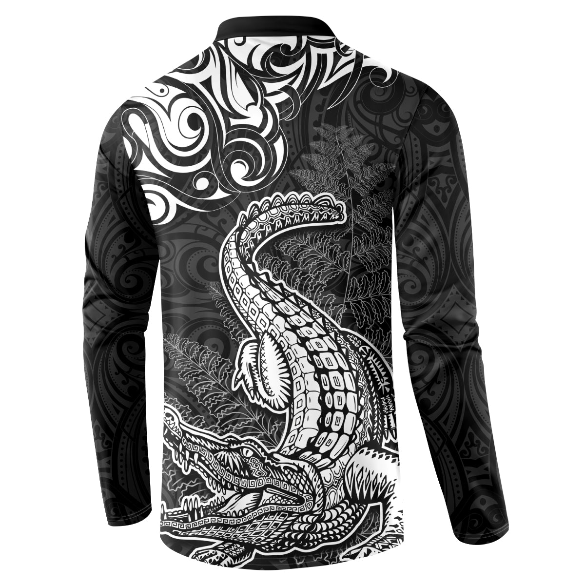 New Zealand Crocodile Tattoo and Fern Button Sweatshirt Maori Pattern LT03 - Polynesian Pride