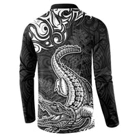 New Zealand Crocodile Tattoo and Fern Button Sweatshirt Maori Pattern LT03 - Polynesian Pride