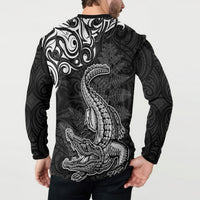 New Zealand Crocodile Tattoo and Fern Button Sweatshirt Maori Pattern LT03 - Polynesian Pride