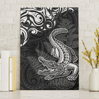 New Zealand Crocodile Tattoo and Fern Canvas Wall Art Maori Pattern LT03 Without Frame Black - Polynesian Pride