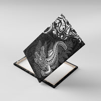 New Zealand Crocodile Tattoo and Fern Canvas Wall Art Maori Pattern LT03 With Frame Black - Polynesian Pride