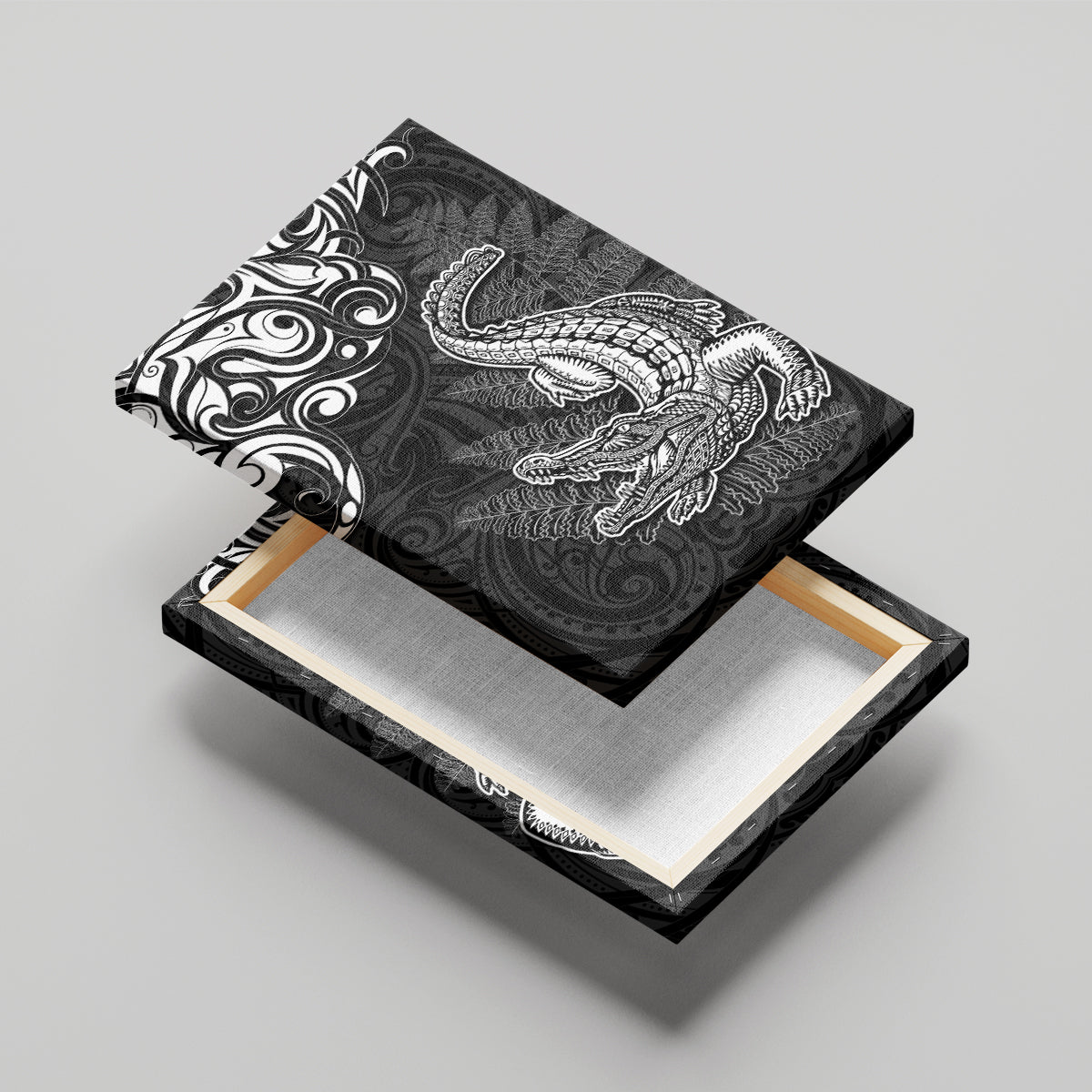 New Zealand Crocodile Tattoo and Fern Canvas Wall Art Maori Pattern LT03 - Polynesian Pride