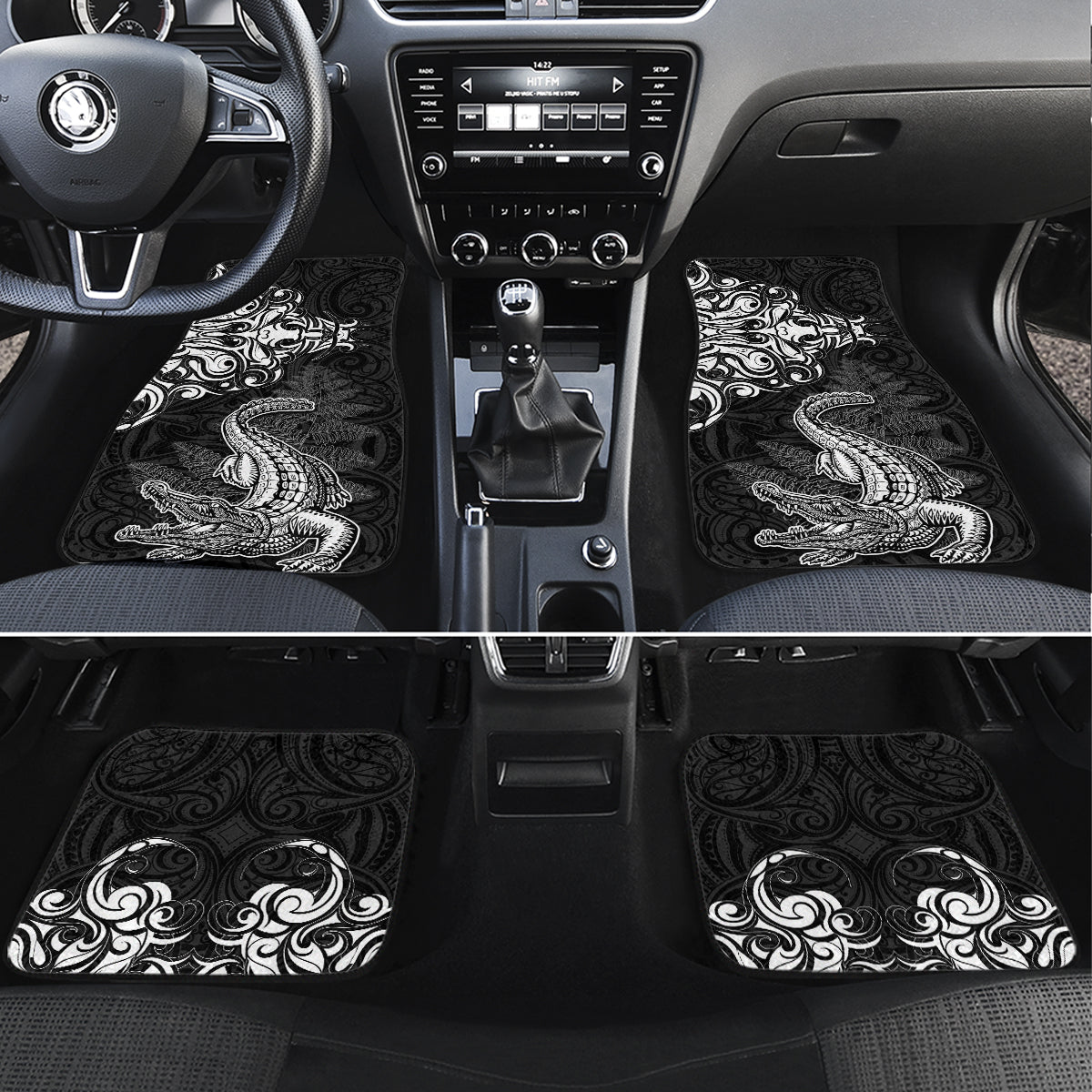 New Zealand Crocodile Tattoo and Fern Car Mats Maori Pattern LT03 Set 4pcs Black - Polynesian Pride