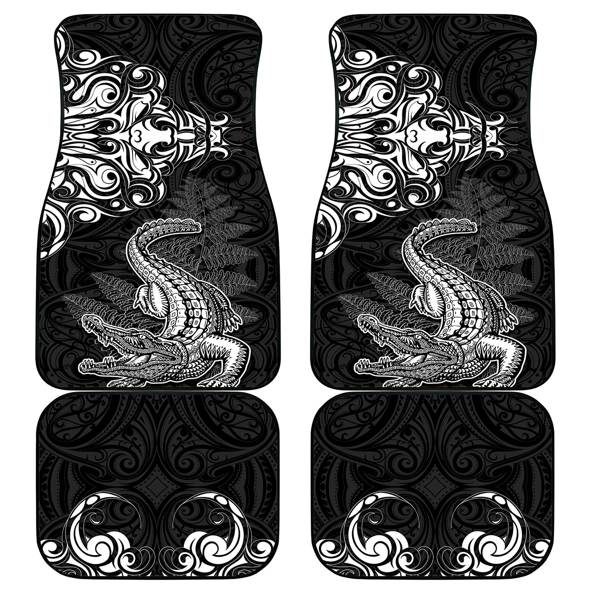 New Zealand Crocodile Tattoo and Fern Car Mats Maori Pattern LT03 - Polynesian Pride