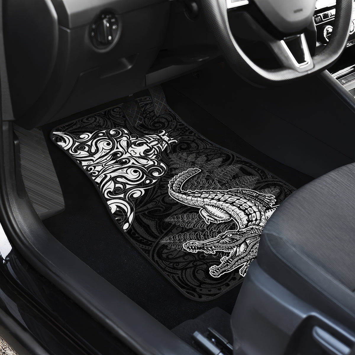 New Zealand Crocodile Tattoo and Fern Car Mats Maori Pattern LT03 - Polynesian Pride