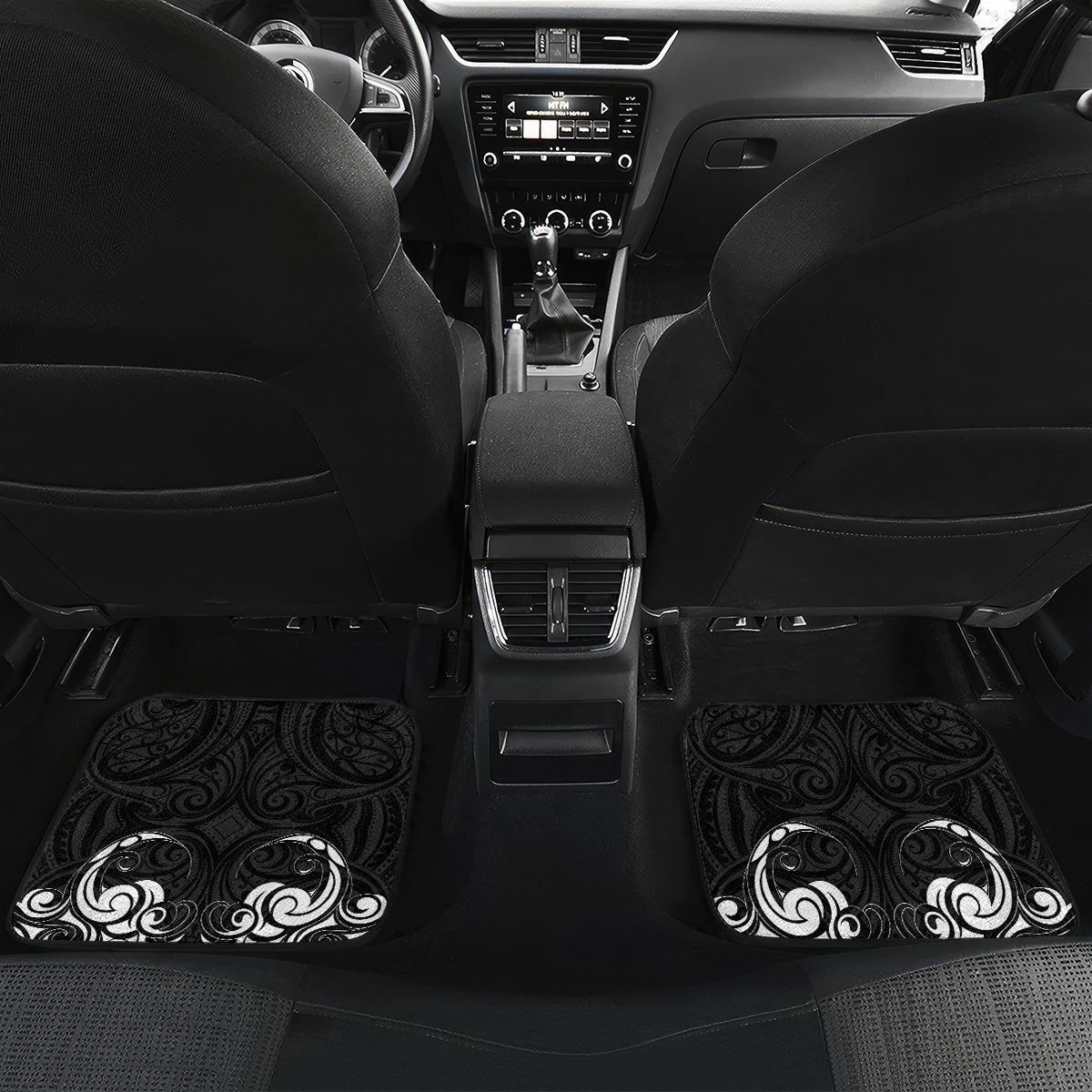 New Zealand Crocodile Tattoo and Fern Car Mats Maori Pattern LT03 Set 2pcs - Back Black - Polynesian Pride
