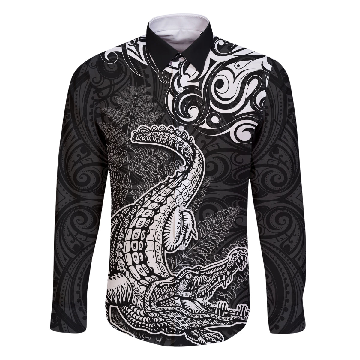 New Zealand Crocodile Tattoo and Fern Family Matching Mermaid Dress and Hawaiian Shirt Maori Pattern