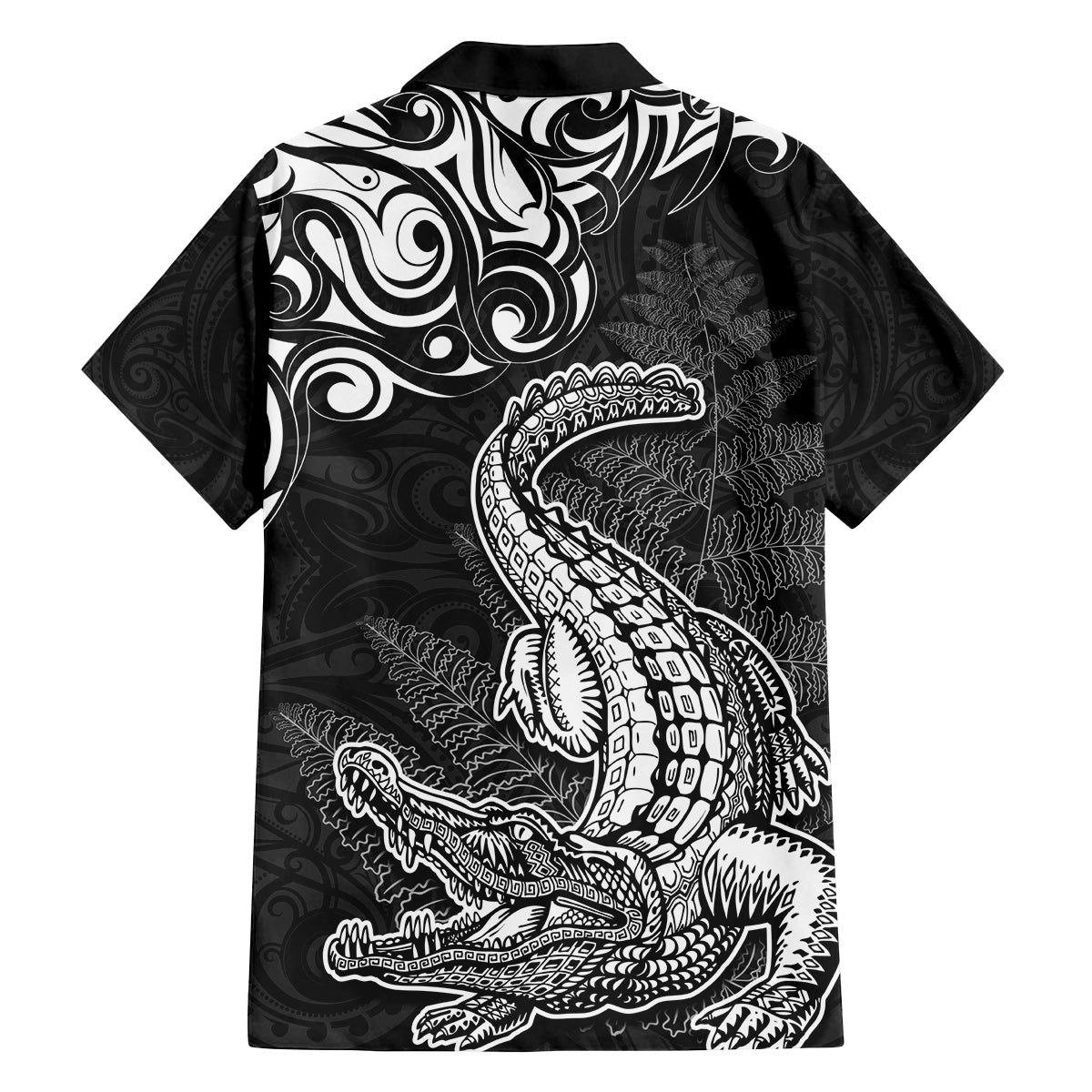 New Zealand Crocodile Tattoo and Fern Family Matching Off The Shoulder Long Sleeve Dress and Hawaiian Shirt Maori Pattern LT03 - Polynesian Pride