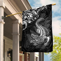 New Zealand Crocodile Tattoo and Fern Garden Flag Maori Pattern LT03 House Flag Black - Polynesian Pride