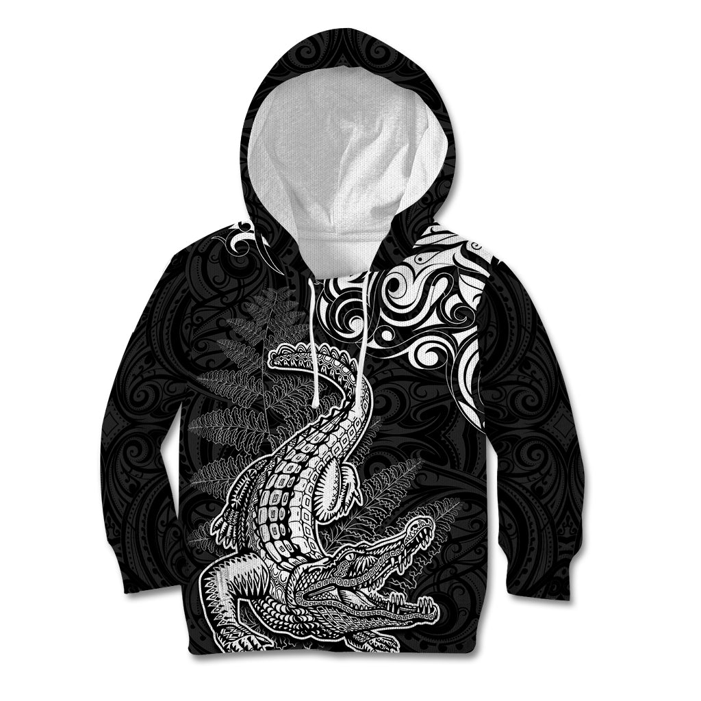 New Zealand Crocodile Tattoo and Fern Kid Hoodie Maori Pattern