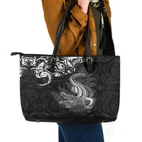 New Zealand Crocodile Tattoo and Fern Leather Tote Bag Maori Pattern LT03 - Polynesian Pride