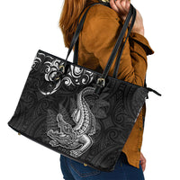 New Zealand Crocodile Tattoo and Fern Leather Tote Bag Maori Pattern LT03 - Polynesian Pride