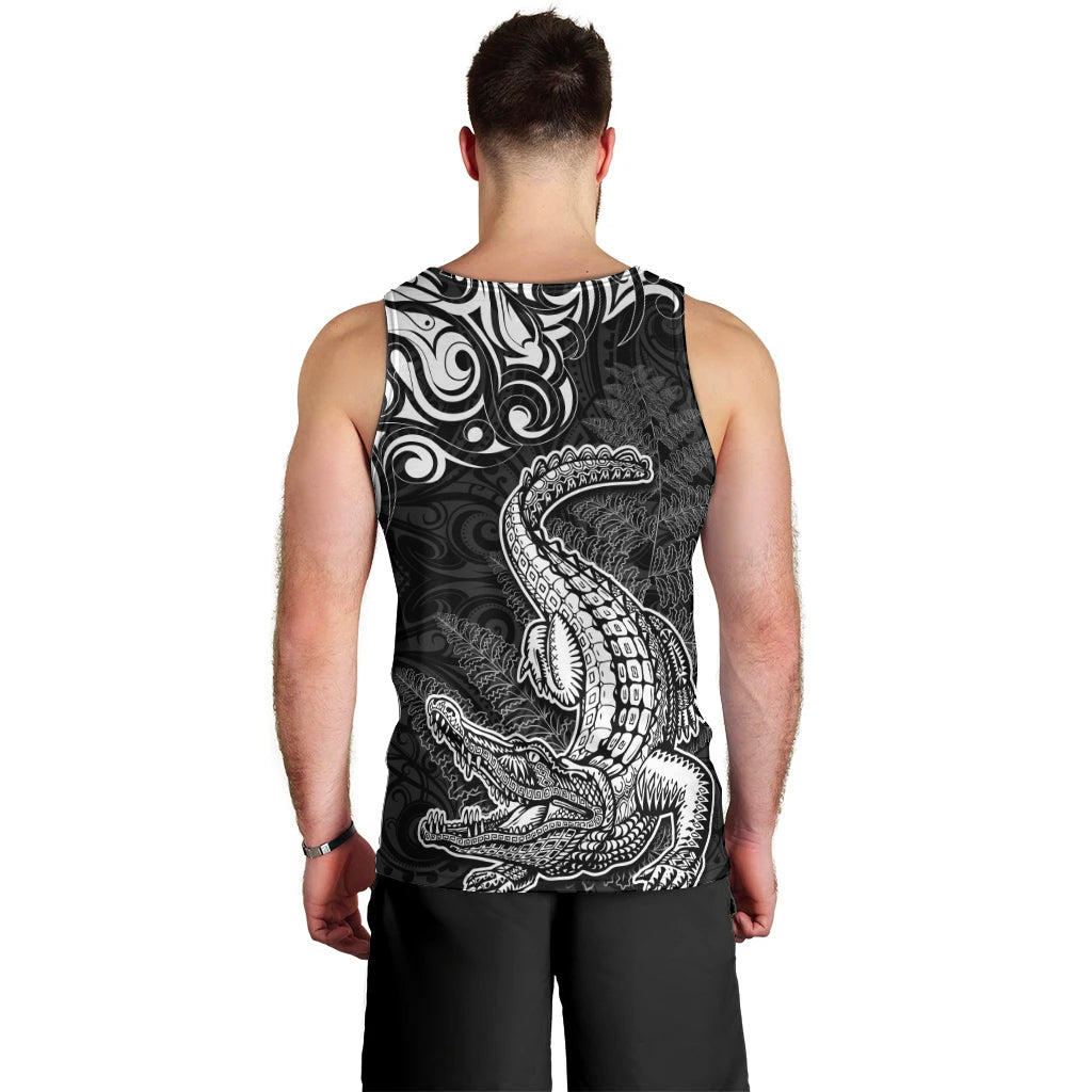 New Zealand Crocodile Tattoo and Fern Men Tank Top Maori Pattern LT03 - Polynesian Pride