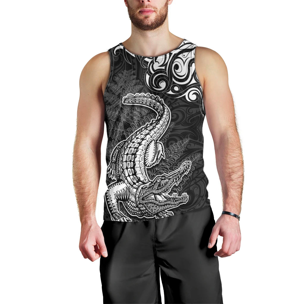 New Zealand Crocodile Tattoo and Fern Men Tank Top Maori Pattern LT03 - Polynesian Pride