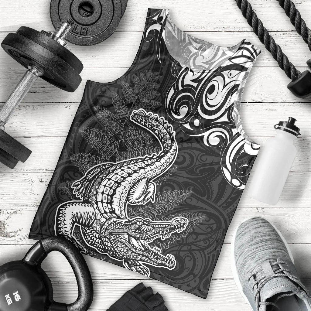 New Zealand Crocodile Tattoo and Fern Men Tank Top Maori Pattern LT03 - Polynesian Pride