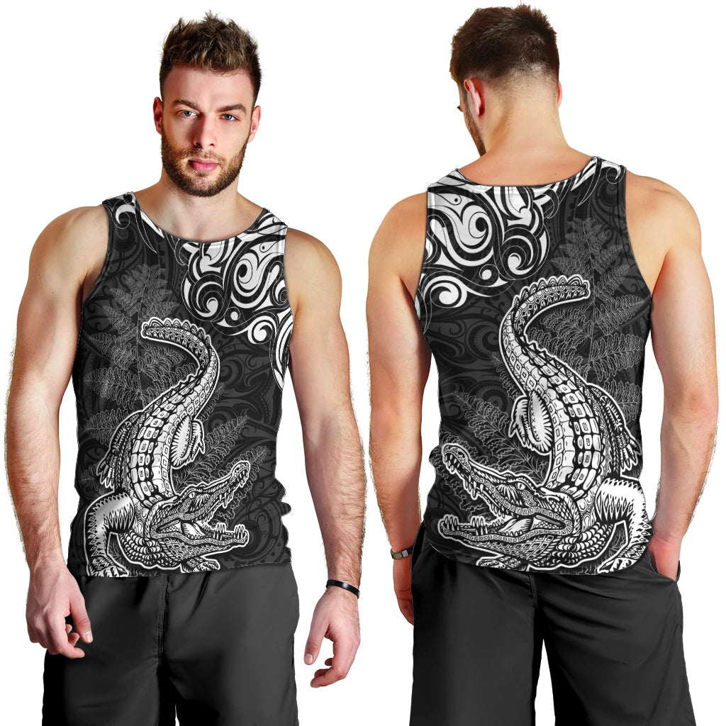 New Zealand Crocodile Tattoo and Fern Men Tank Top Maori Pattern LT03 - Polynesian Pride