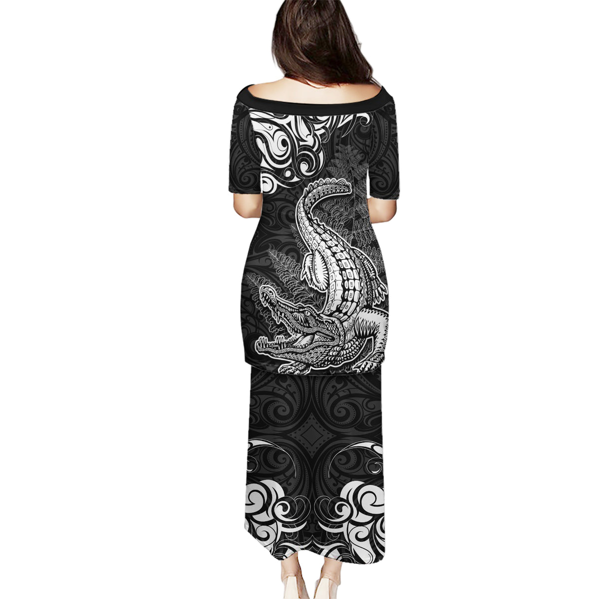 New Zealand Crocodile Tattoo and Fern Puletasi Maori Pattern LT03 - Polynesian Pride