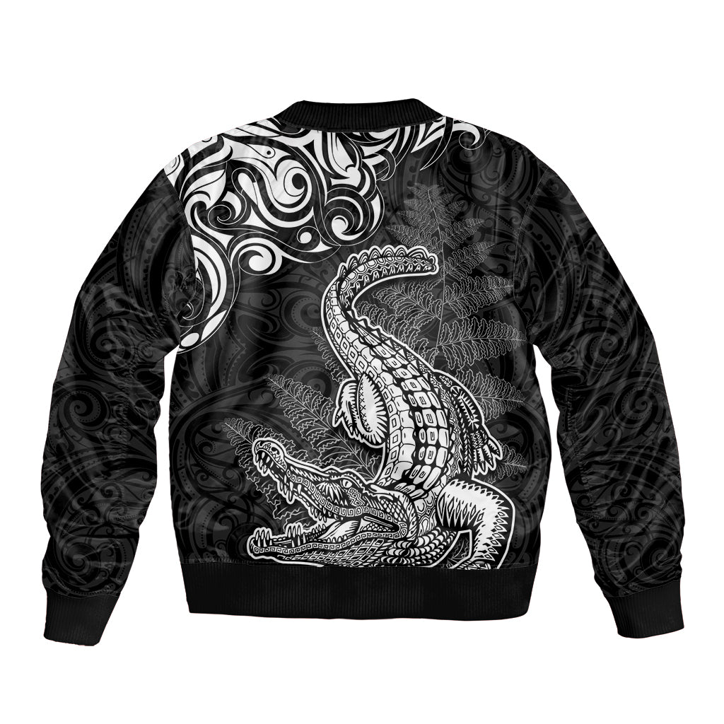 New Zealand Crocodile Tattoo and Fern Sleeve Zip Bomber Jacket Maori Pattern LT03 - Polynesian Pride