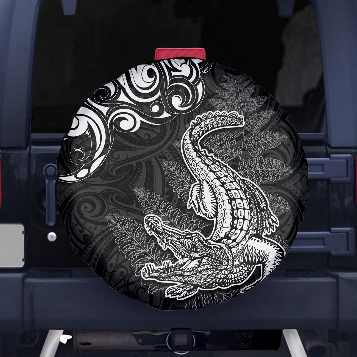 New Zealand Crocodile Tattoo and Fern Spare Tire Cover Maori Pattern LT03 - Polynesian Pride