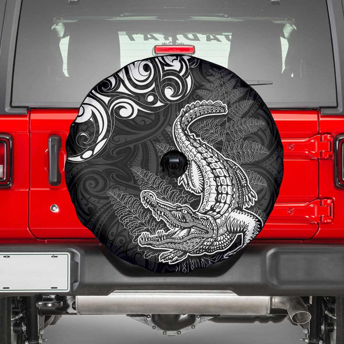 New Zealand Crocodile Tattoo and Fern Spare Tire Cover Maori Pattern LT03 - Polynesian Pride