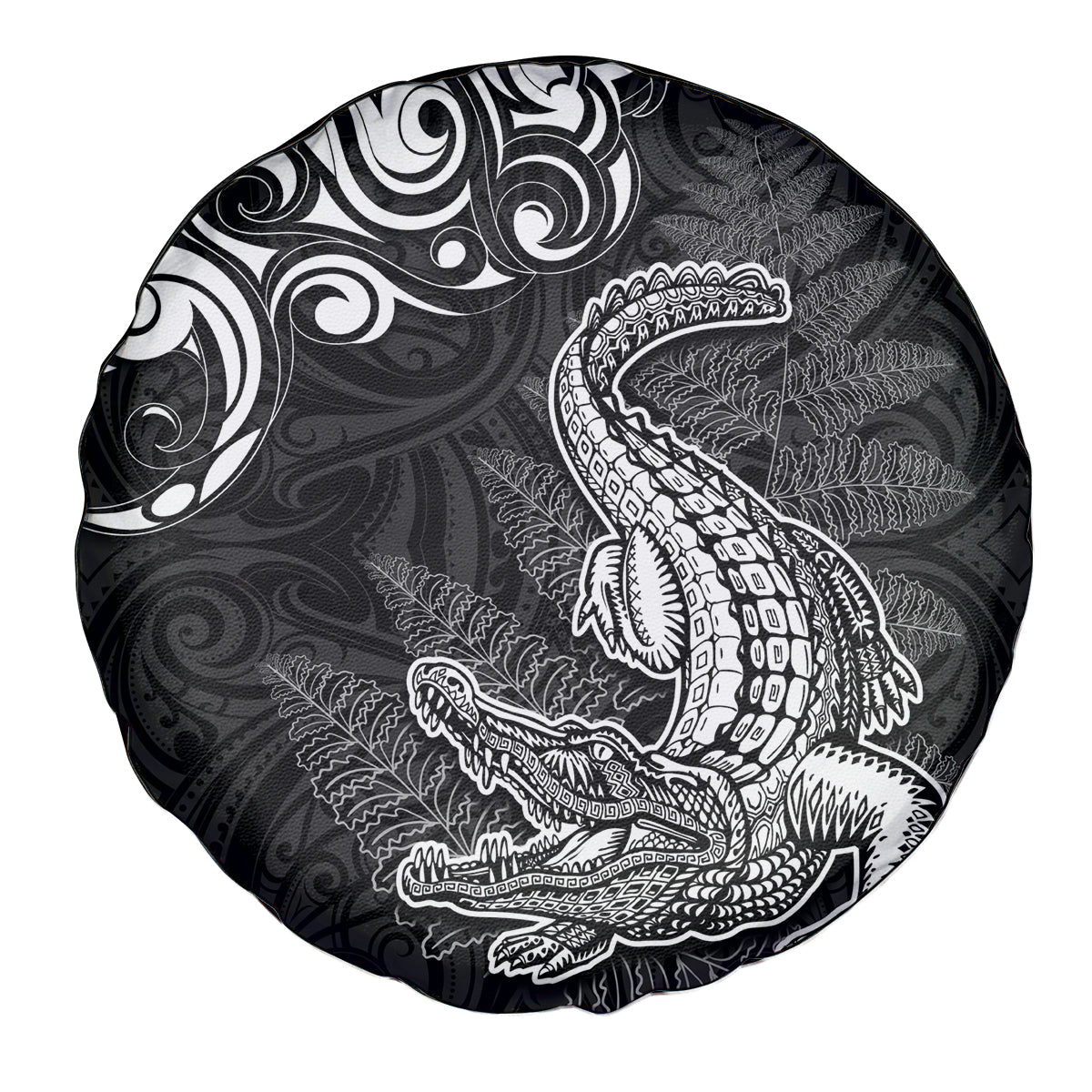 New Zealand Crocodile Tattoo and Fern Spare Tire Cover Maori Pattern LT03 - Polynesian Pride