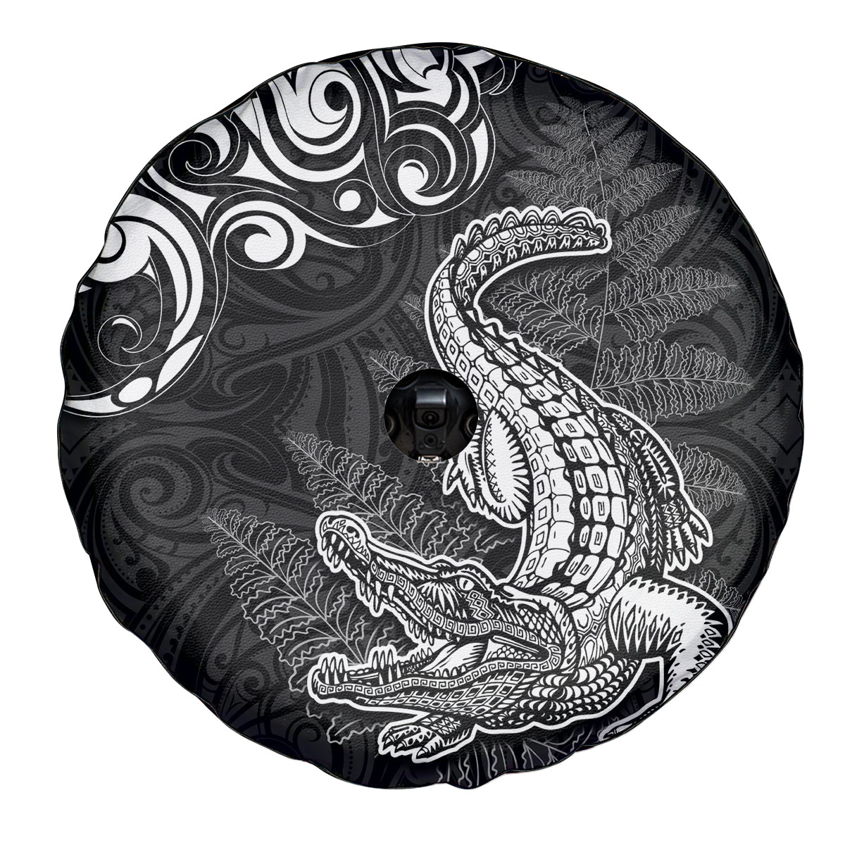 New Zealand Crocodile Tattoo and Fern Spare Tire Cover Maori Pattern LT03 - Polynesian Pride