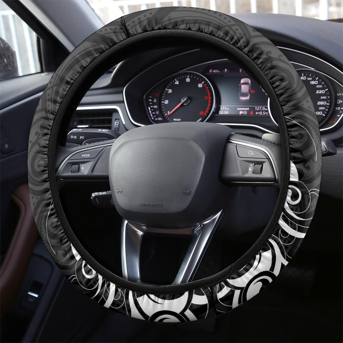 New Zealand Crocodile Tattoo and Fern Steering Wheel Cover Maori Pattern LT03 - Polynesian Pride