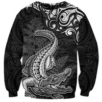 New Zealand Crocodile Tattoo and Fern Sweatshirt Maori Pattern LT03 Unisex Black - Polynesian Pride
