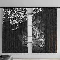 New Zealand Crocodile Tattoo and Fern Window Curtain Maori Pattern LT03 With Hooks Black - Polynesian Pride